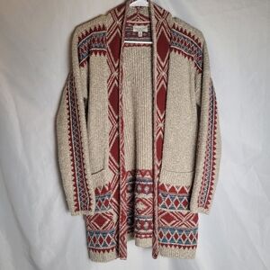 Lucky Brand Long Southwestern Aztec Open Front Cardigan Sweater Size Medium